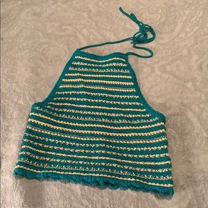 NWOT High Neck Crochet Halter Crop Top